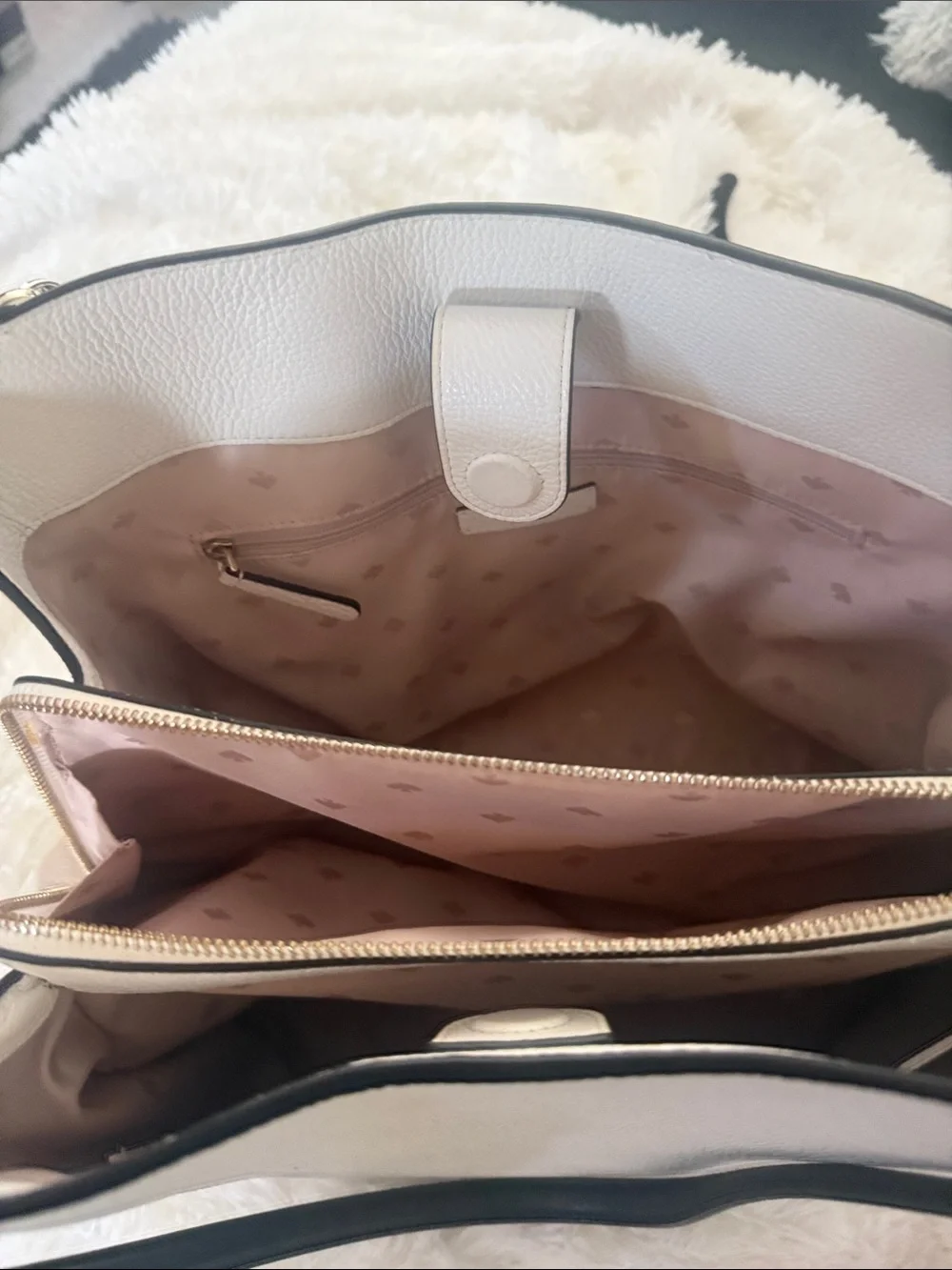 kate spade White and Blush/Tan Leather Shoulder Bag